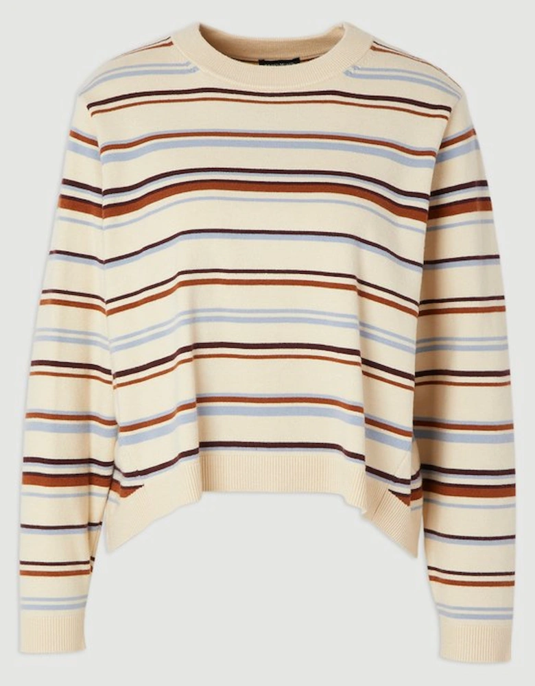 Stripe Viscose Blend Crew Neck Knit Top