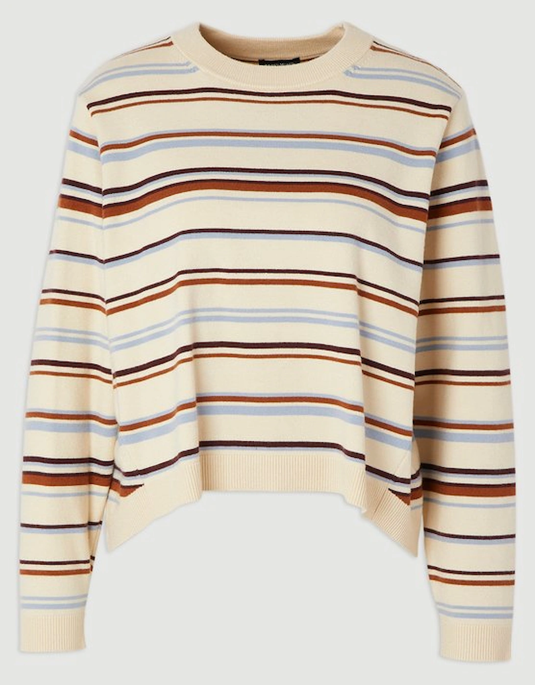 Stripe Viscose Blend Crew Neck Knit Top