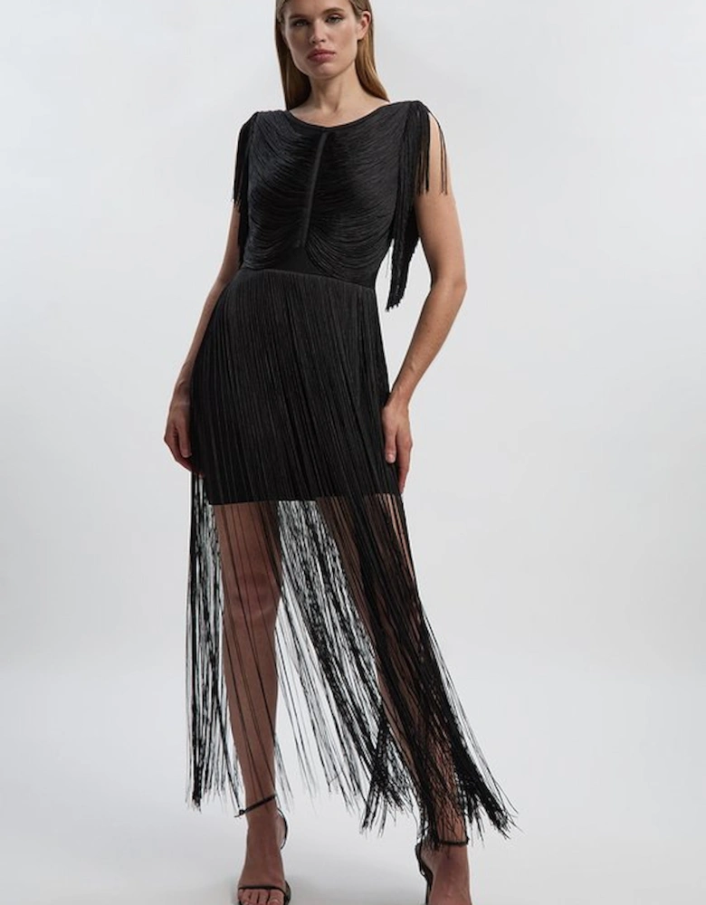 Maxi Draped Fringe Knitted Mini Dress