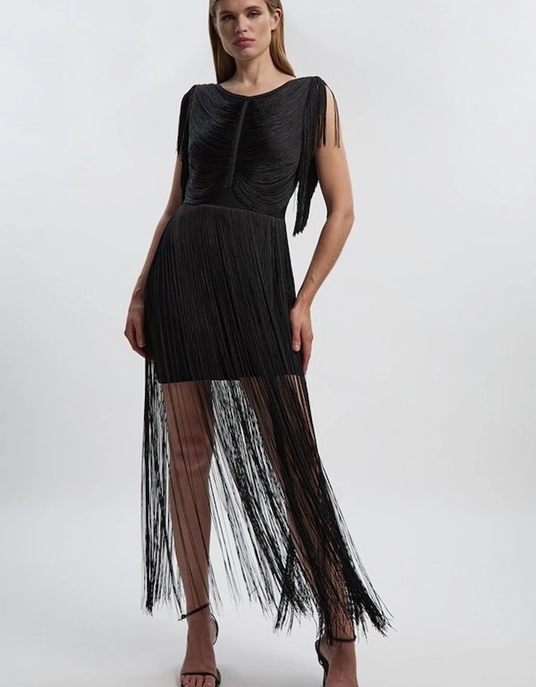 Maxi Draped Fringe Knitted Mini Dress, 2 of 1