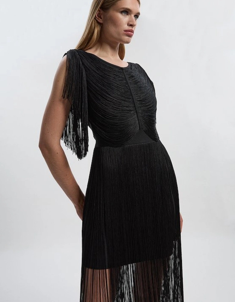 Maxi Draped Fringe Knitted Mini Dress