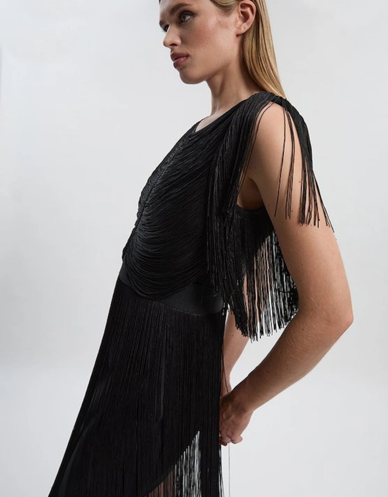 Maxi Draped Fringe Knitted Mini Dress