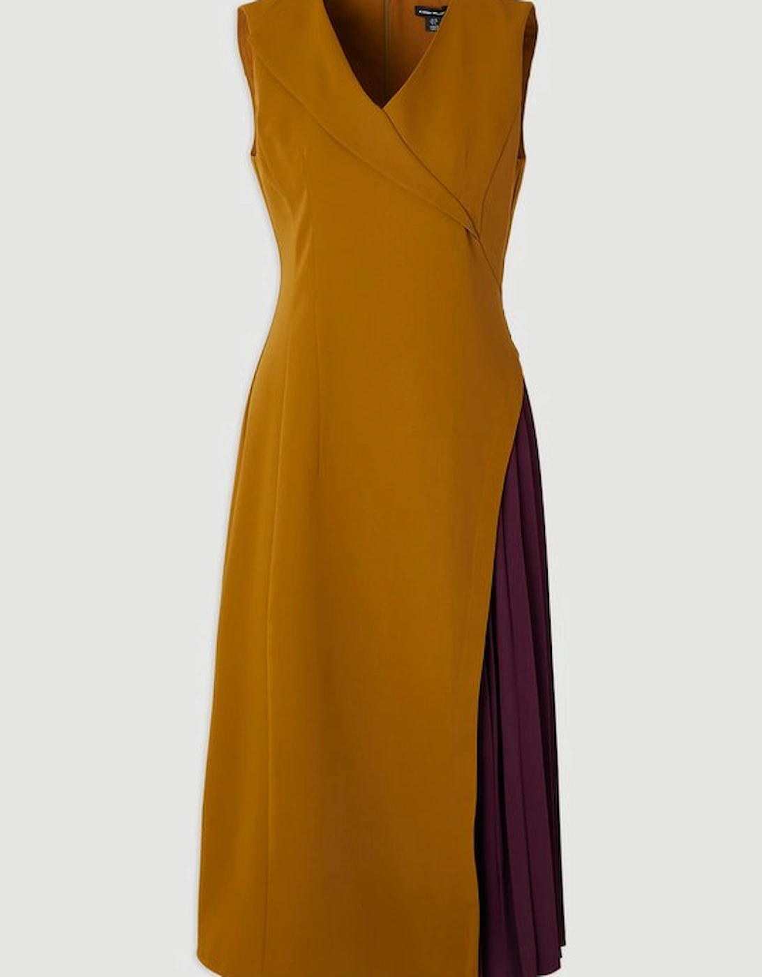 Soft Tailored Colour Block Pleated Side Sleeveless Midi Dress