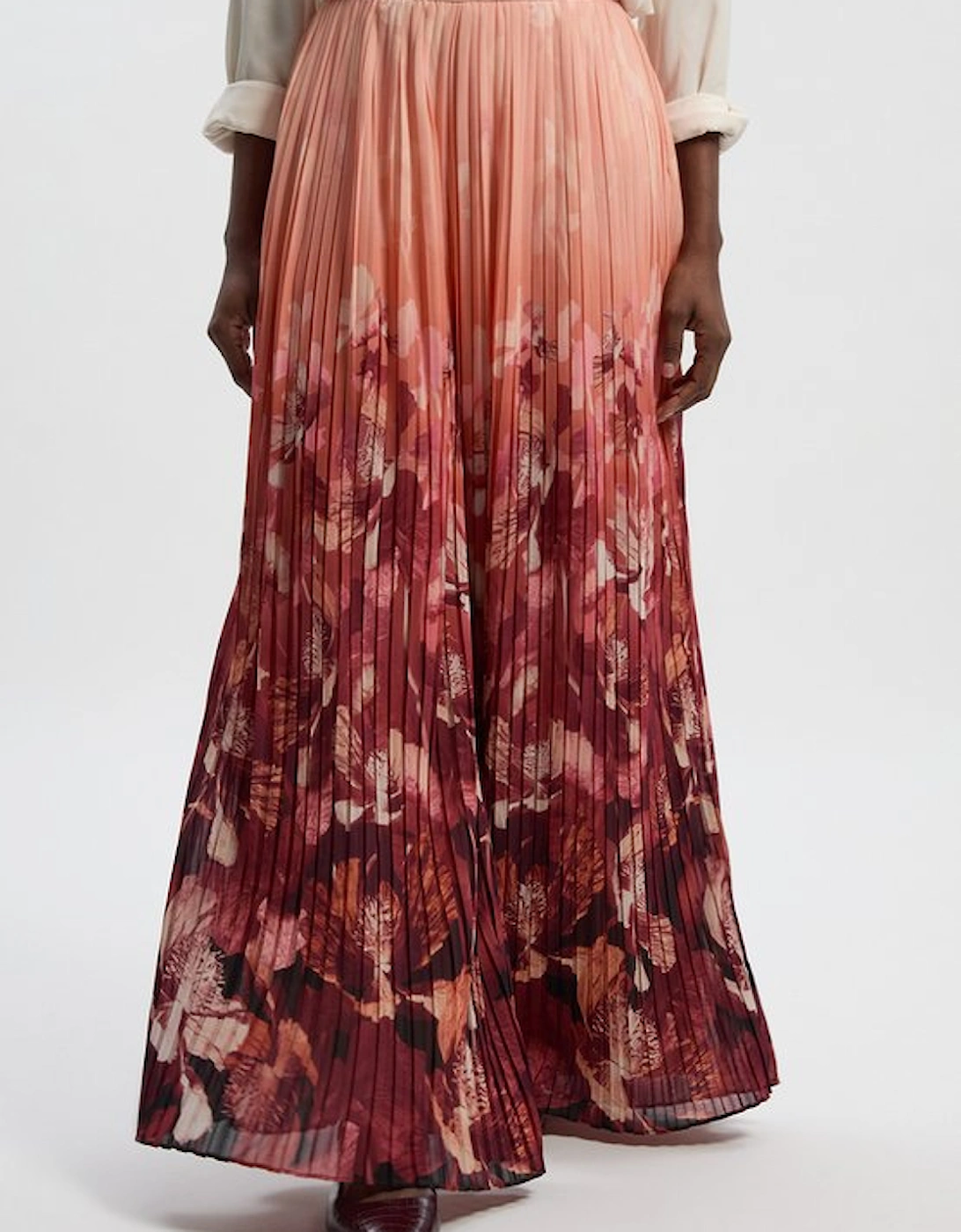 Pleated Floral Woven Wide Leg Trousers