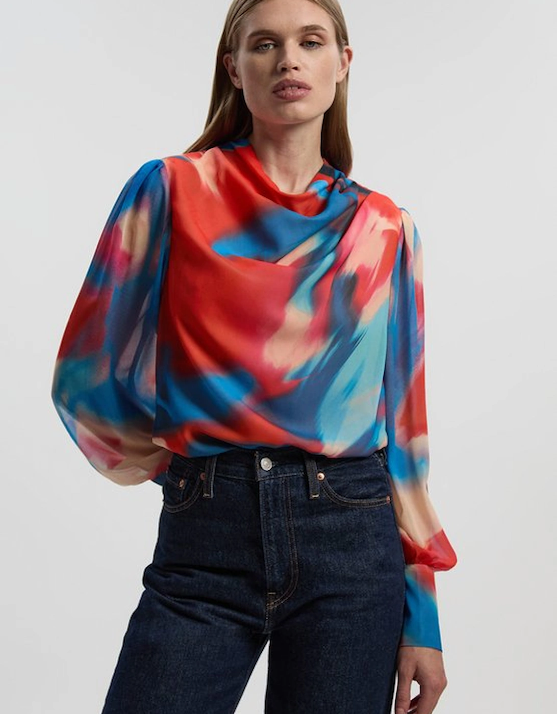 Georgette Draped Blur Print Woven Blouse