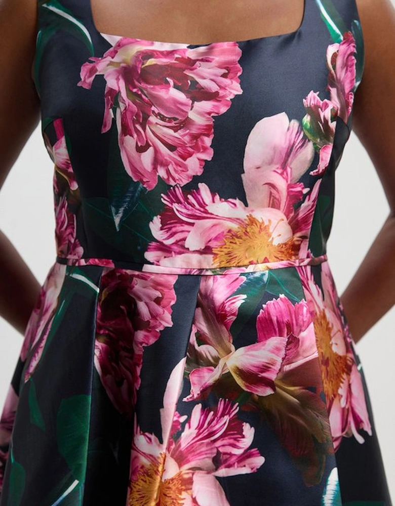 Plus Size Romantic Floral Print Prom Woven Maxi Dress