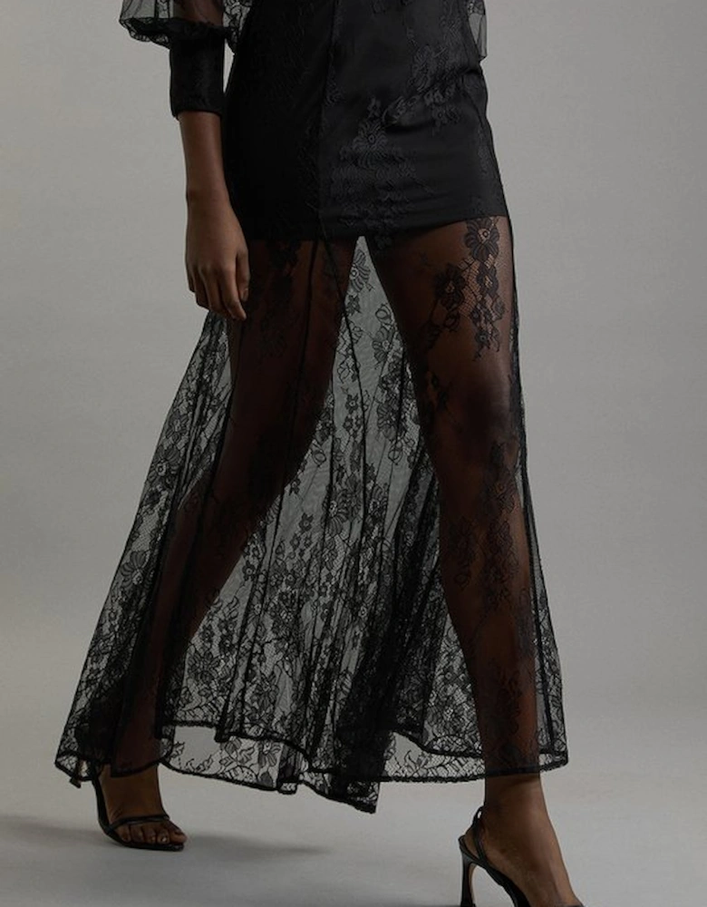 Petite Sheer Lace Godet Woven Midi Skirt