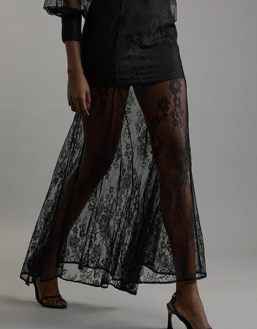 Petite Sheer Lace Godet Woven Midi Skirt