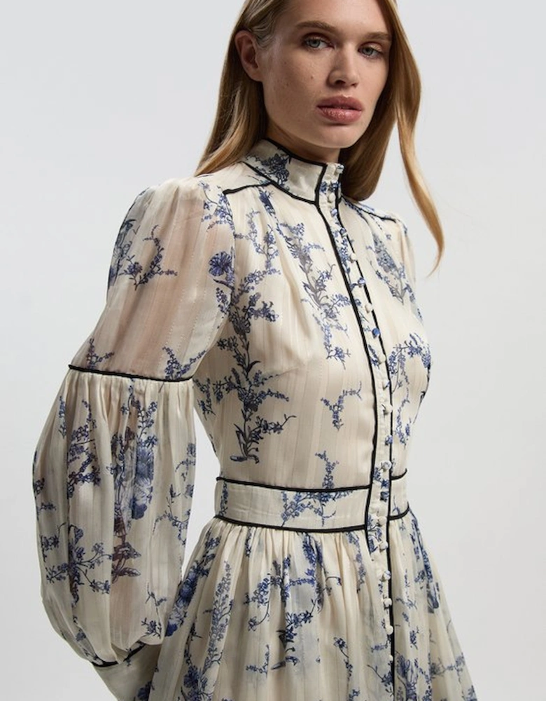 Floral Print Woven Balloon Sleeve Mini Dress