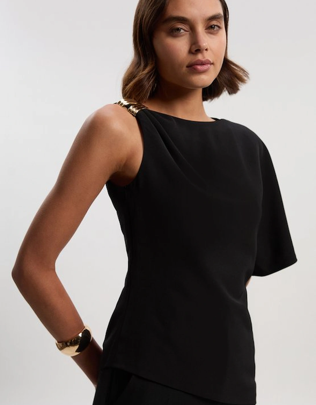Soft Tailored Trim Detail Asymmetric Top