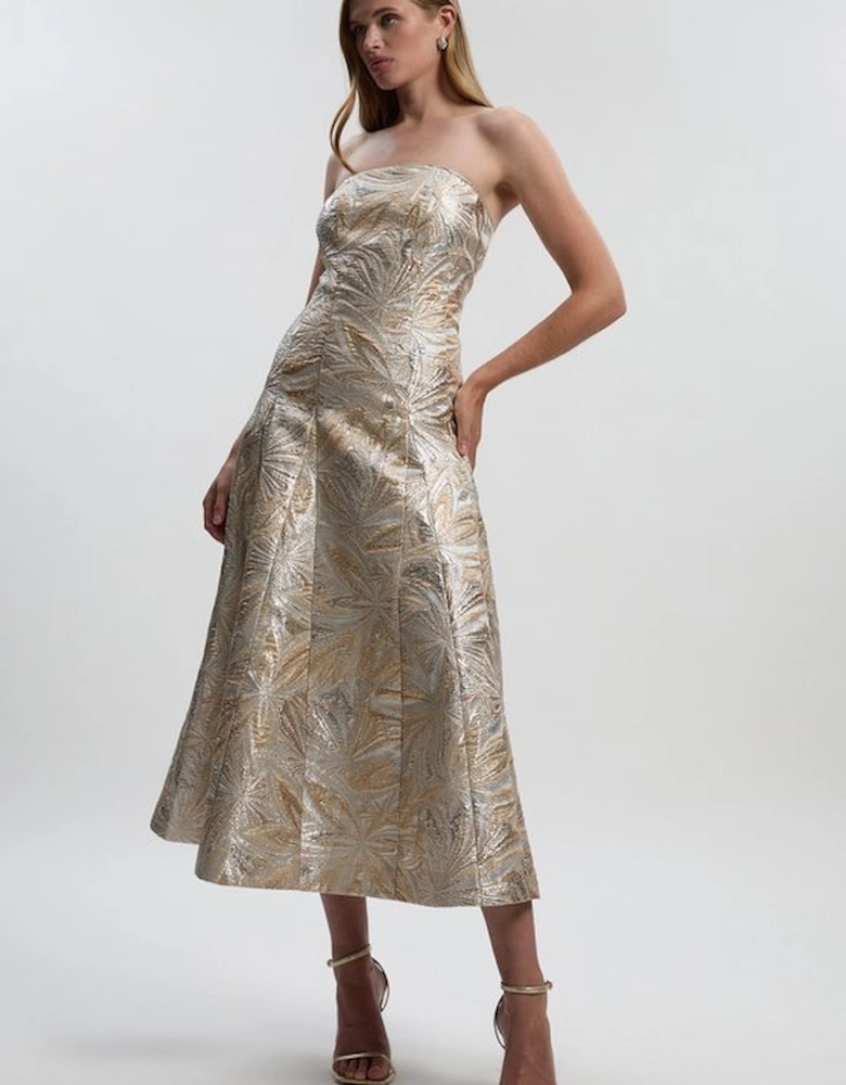 Jacquard Bandeau Full Skirted Midi Dress