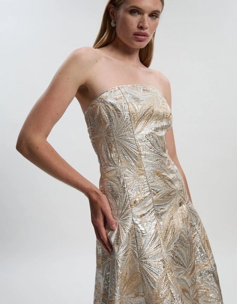 Jacquard Bandeau Full Skirted Midi Dress