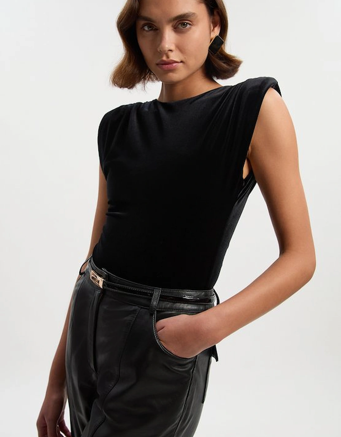 Stretch Velvet Strong Shoulder Bodysuit