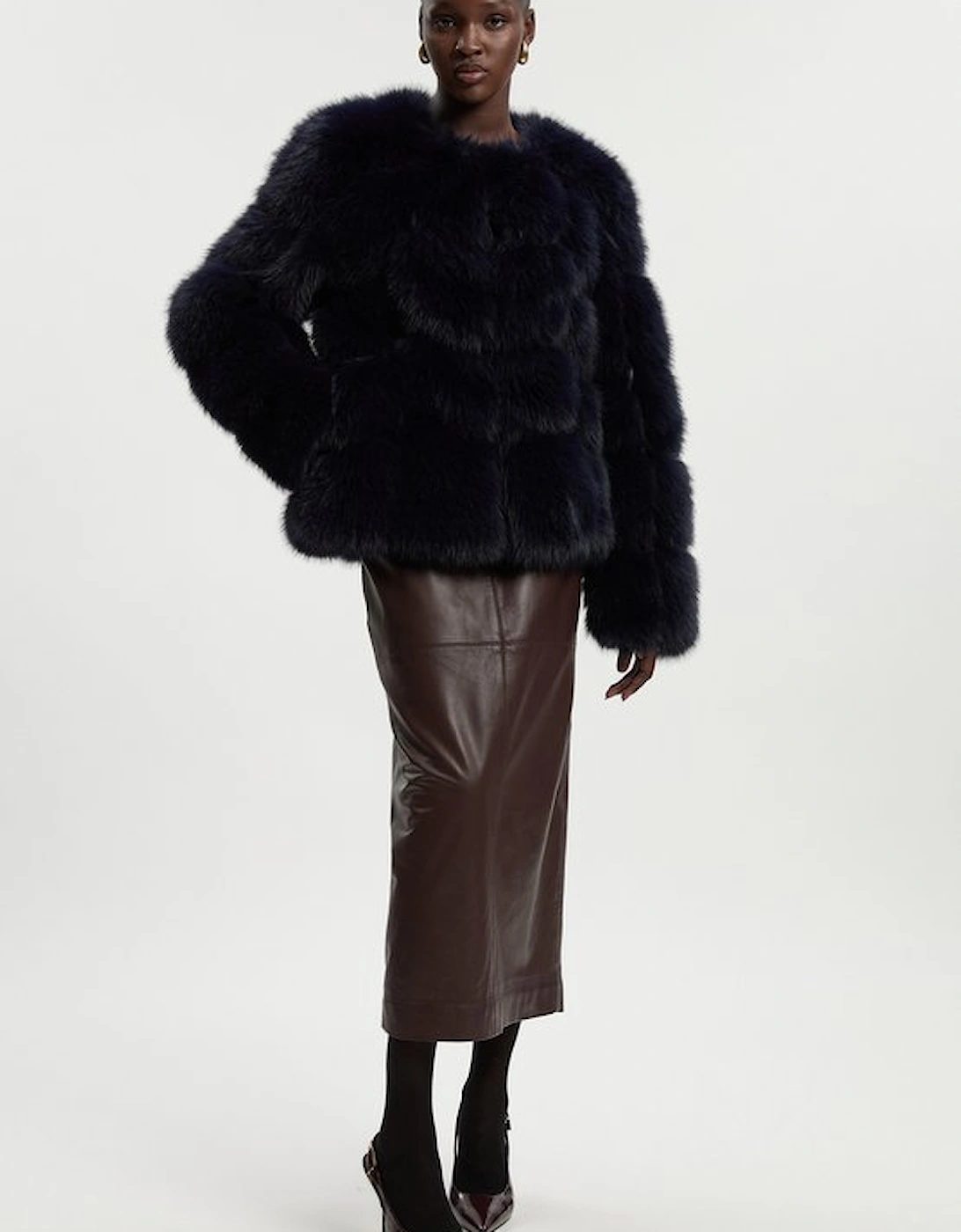 Faux Fur Panelled Long Sleeve Jacket