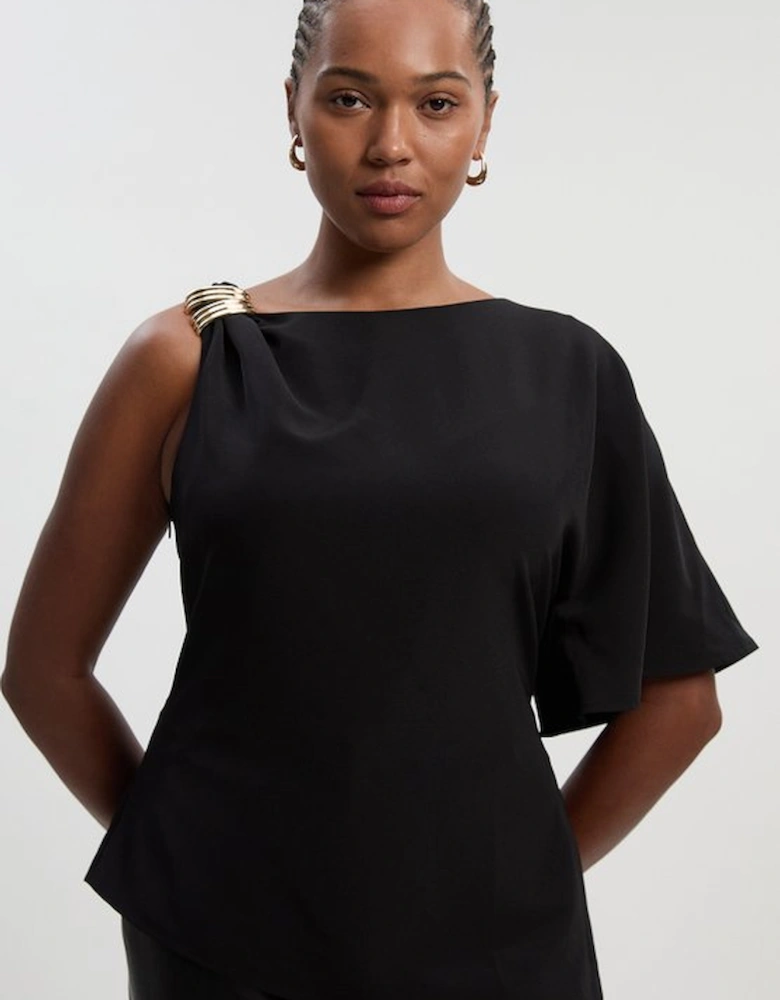 Plus Size Soft Tailored Trim Detail Asymmetric Top