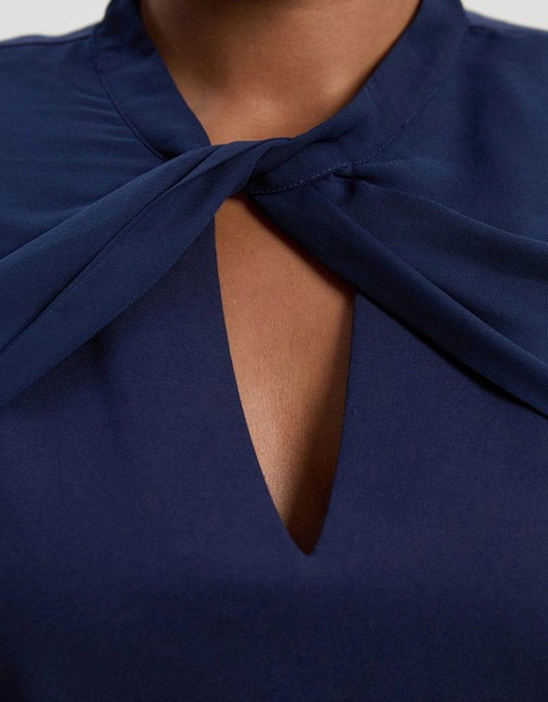 Plus Size Ponte And Georgette Mix Balloon Sleeve Cut Out Detail Top