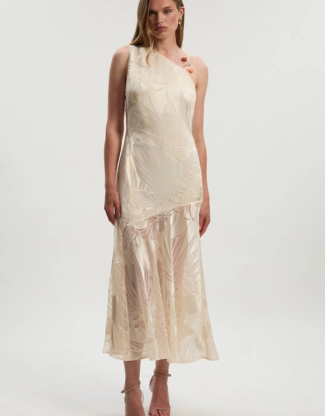 Devoure One Shoulder Woven Maxi Dress With Trim Detail