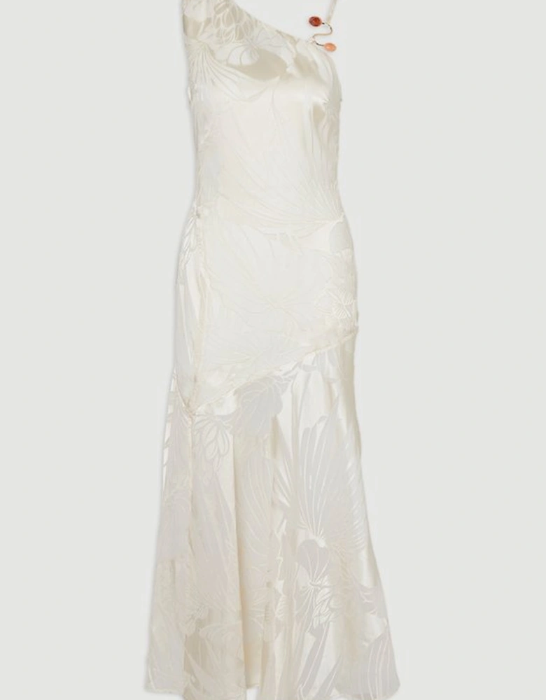 Devoure One Shoulder Woven Maxi Dress With Trim Detail