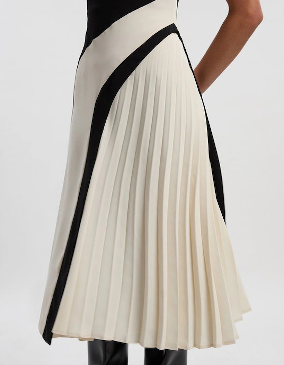 Petite Soft Tailored Colour Block High Neck Pleated Midi Dress