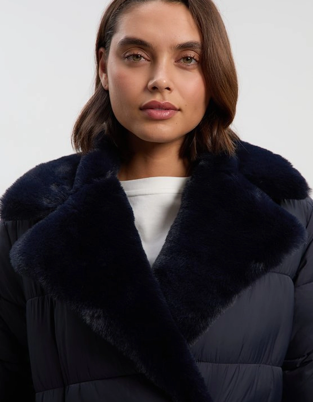 Faux Fur Lined Belted Longline Puffer Coat
