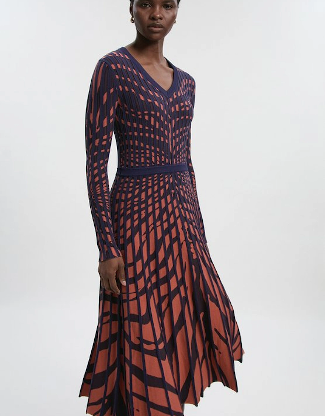 Zebra Jacquard Knit Full Skirted Midi Dress