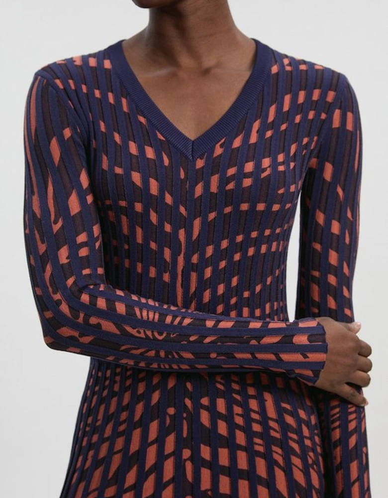 Zebra Jacquard Knit Full Skirted Midi Dress