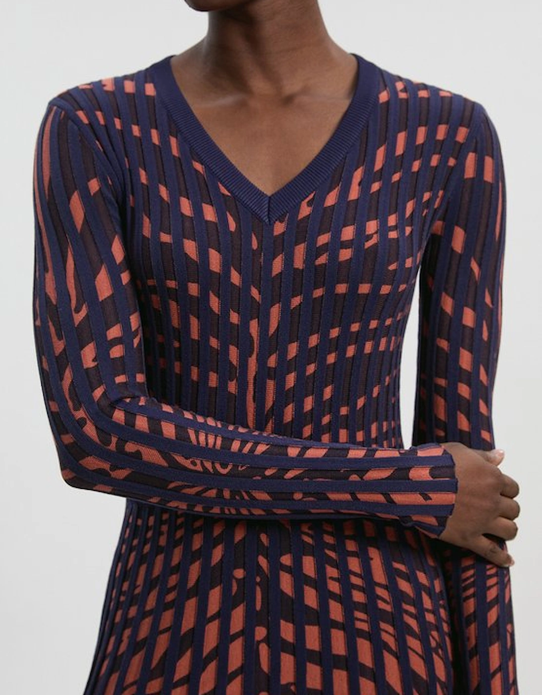 Zebra Jacquard Knit Full Skirted Midi Dress