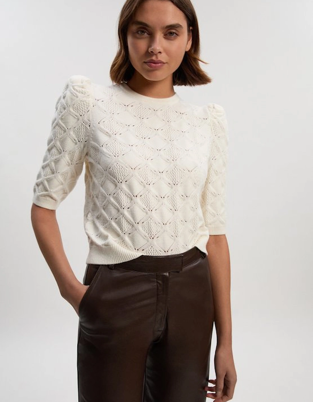 Cable Stitch Puff Sleeve Top