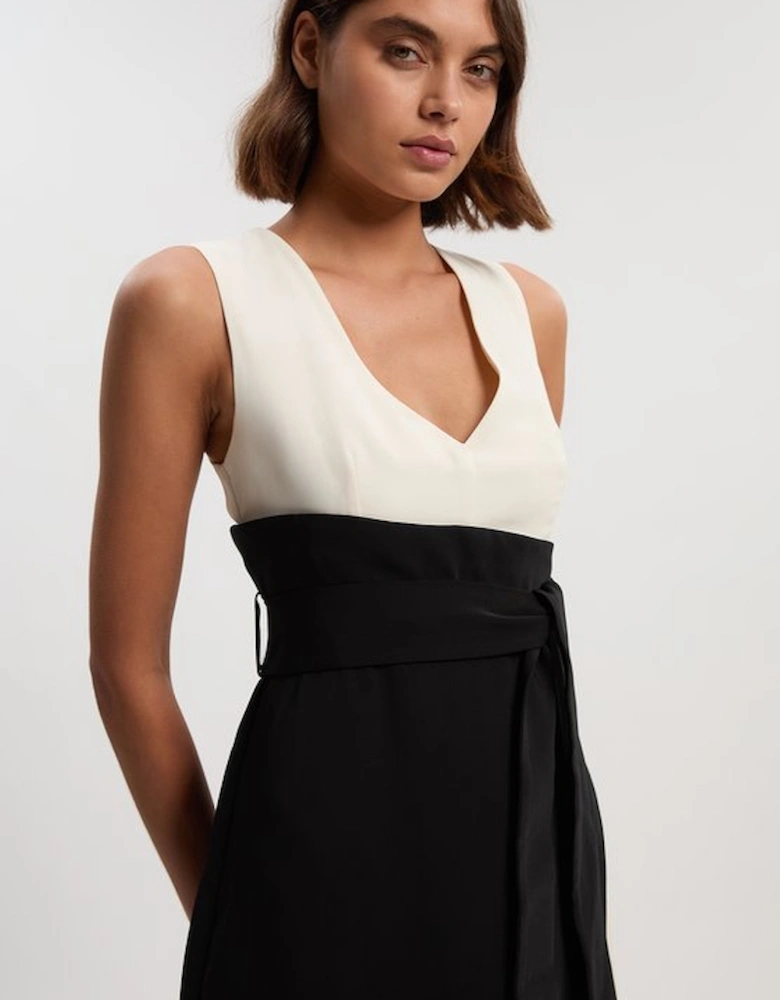 Soft Tailored Colour Block Side Pleated Midi Dress