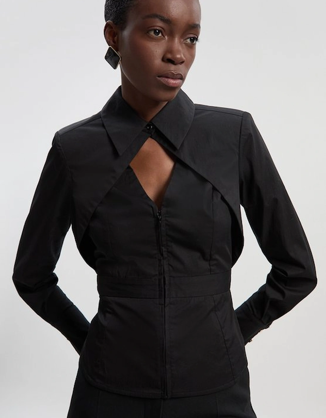 Stretch Cotton Cut Out Detail Woven Shirt