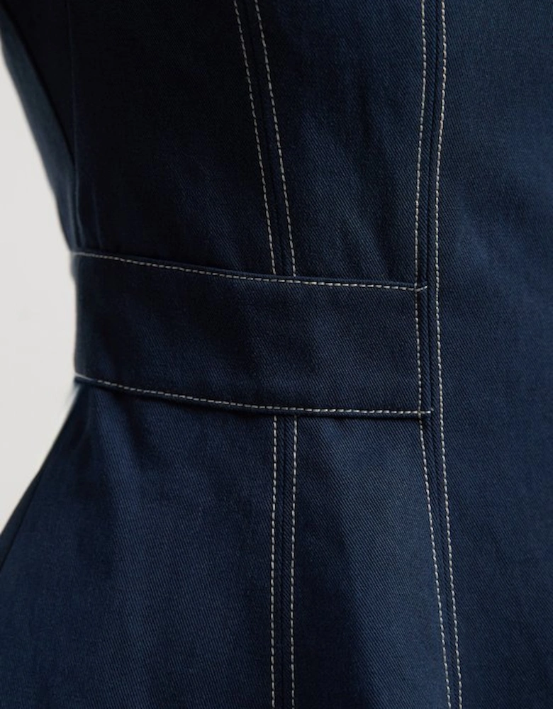 Tencel Cotton Contrast Zip Up Woven Peplum Top