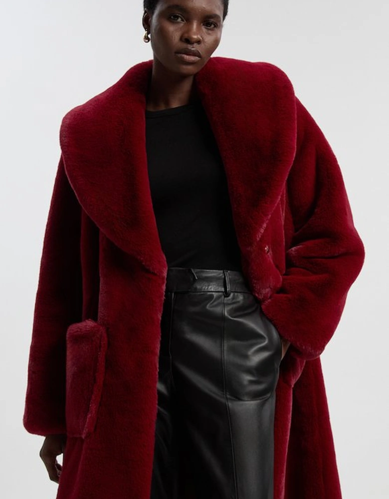 Faux Fur Buttoned Midi Coat