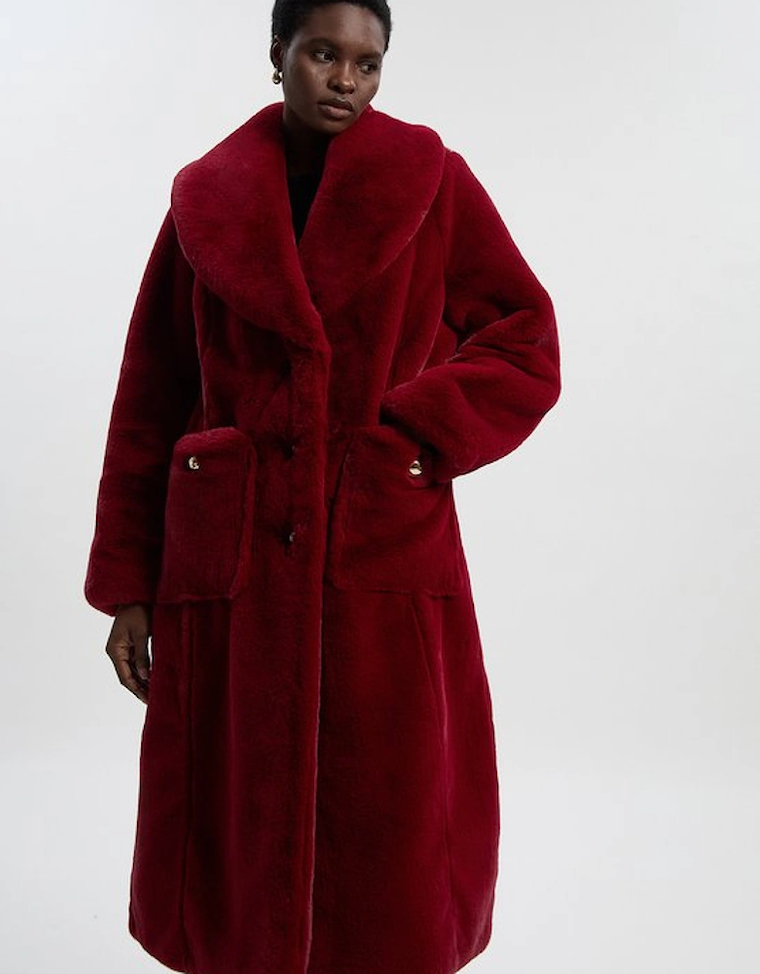 Faux Fur Buttoned Midi Coat, 2 of 1