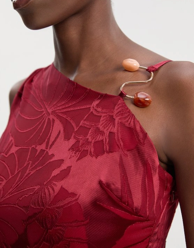 Devoure One Shoulder Woven Maxi Dress With Trim Detail