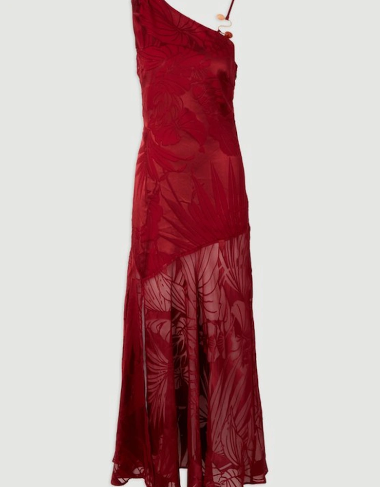 Devoure One Shoulder Woven Maxi Dress With Trim Detail