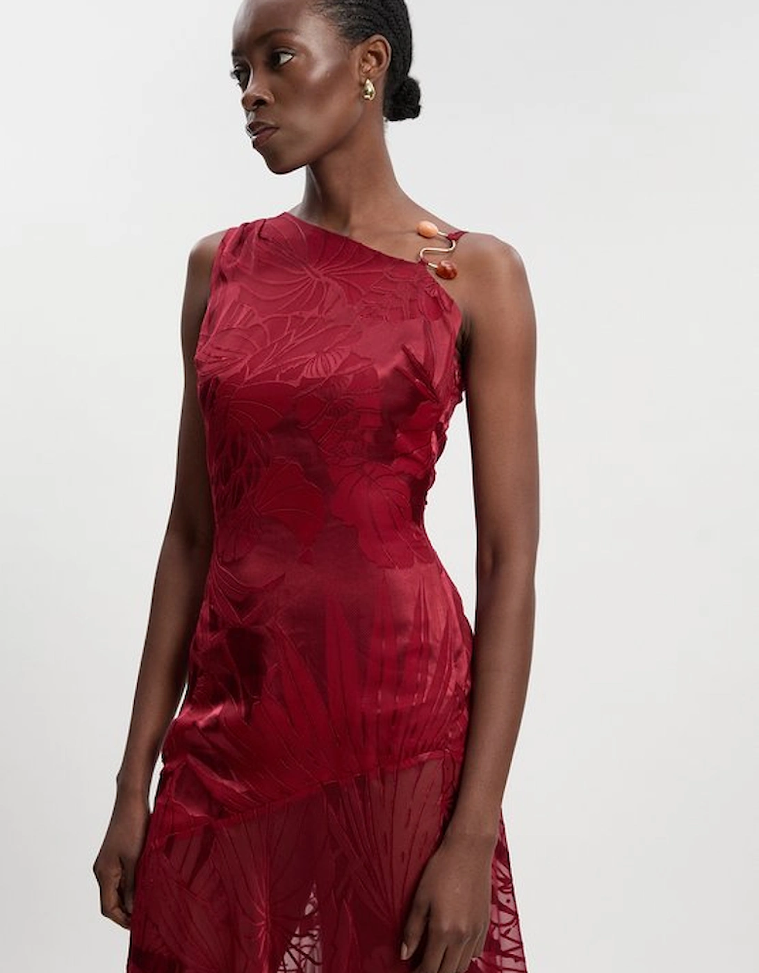 Devoure One Shoulder Woven Maxi Dress With Trim Detail