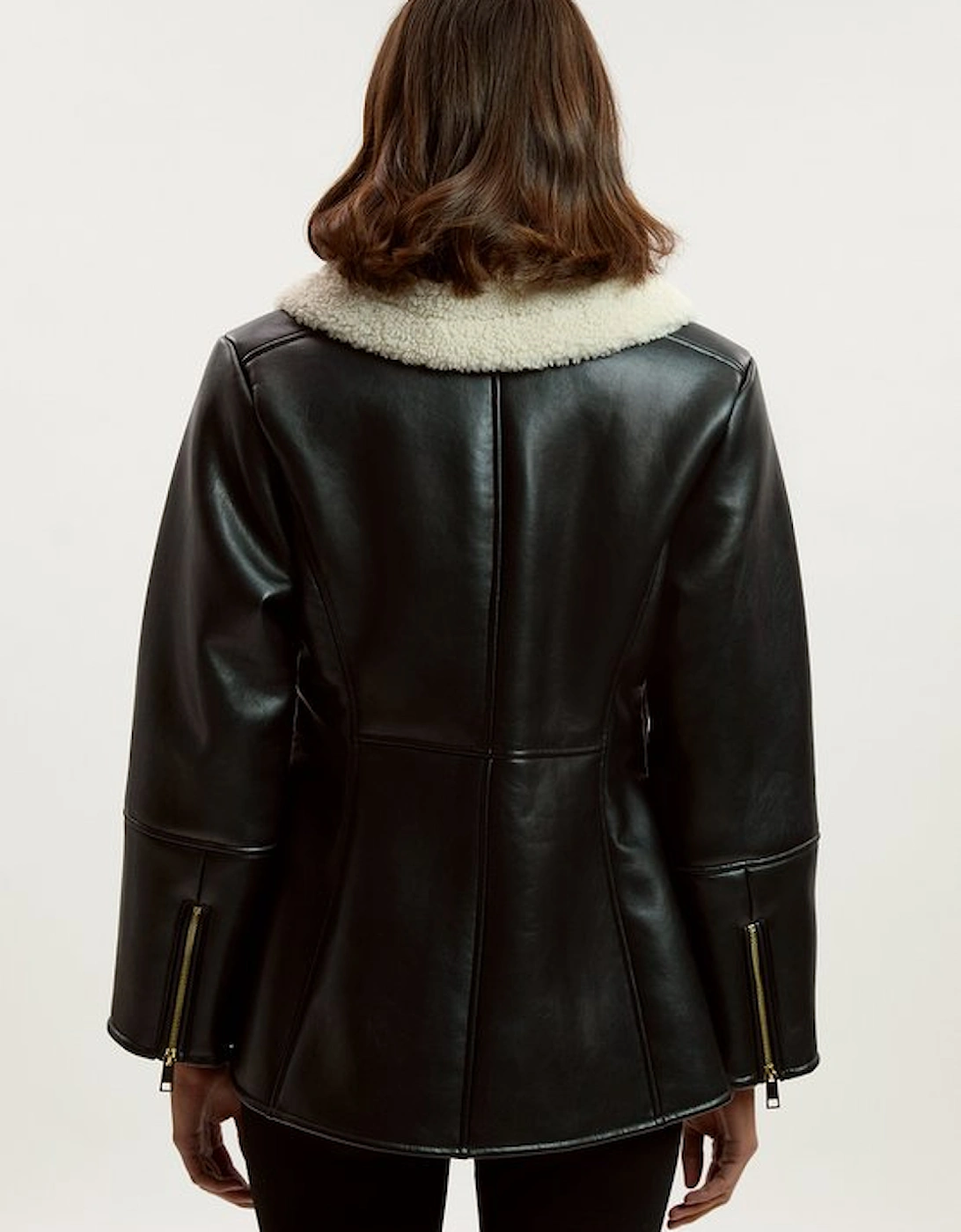 Faux Leather Bonded Waisted Peplum Coat