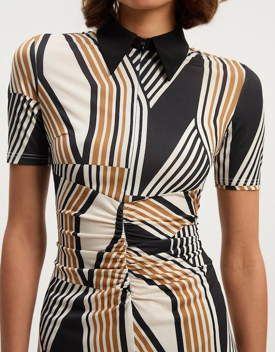 Geo Print Crepe Collared Midi Dress