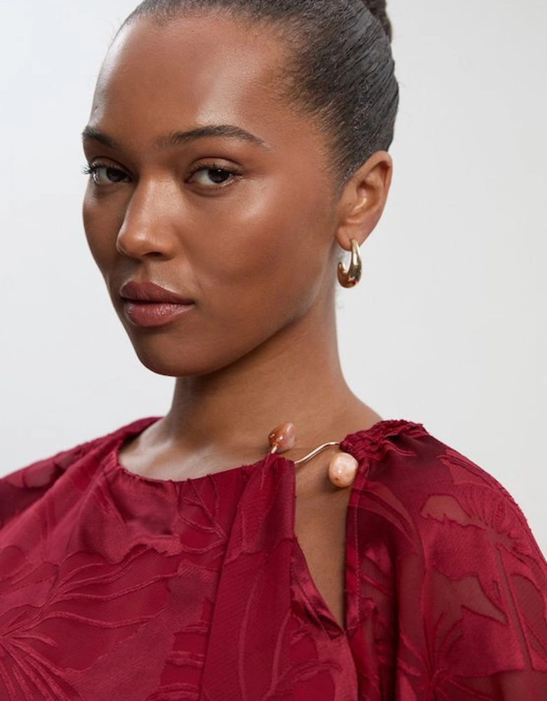 Plus Size Devoure Flared Sleeve Woven Blouse With Trim Detail