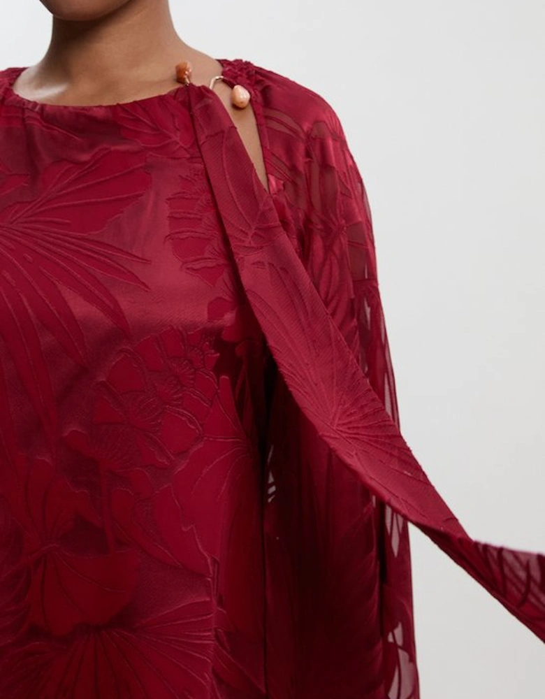 Plus Size Devoure Flared Sleeve Woven Blouse With Trim Detail