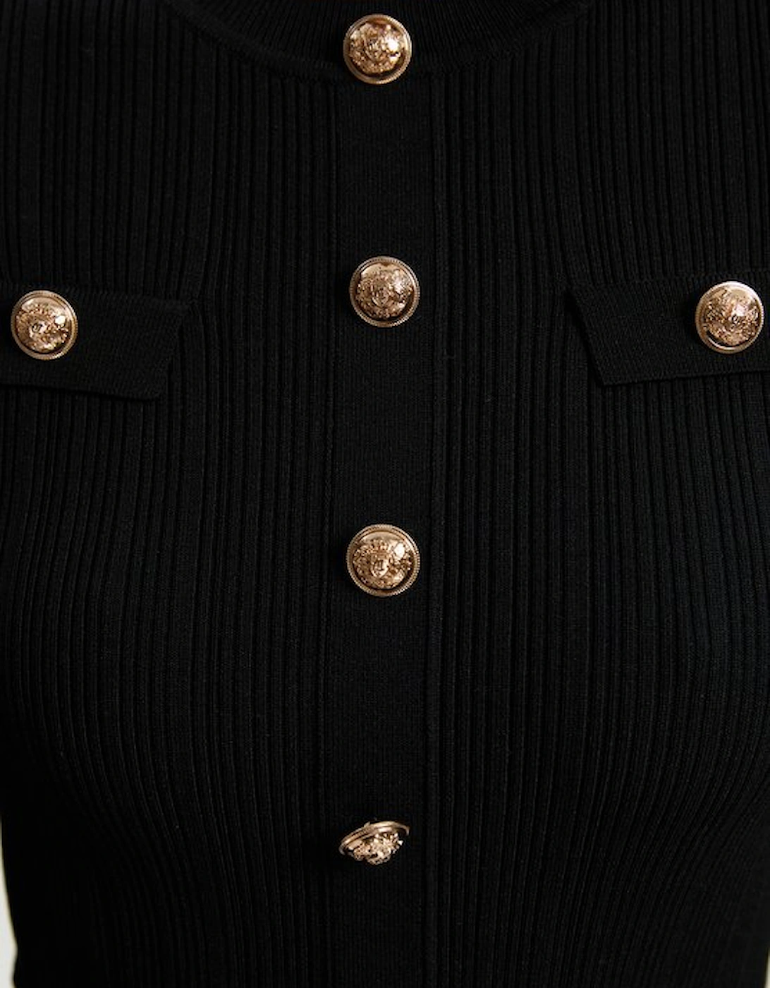 Viscose Blend Maxi Knit Dress With Chiffon Sleeve Military Trim