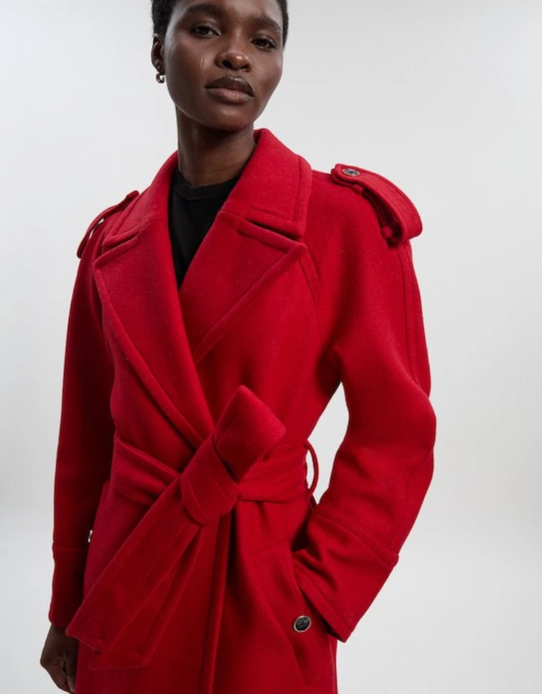 Wool Tailored Belted Midi Coat