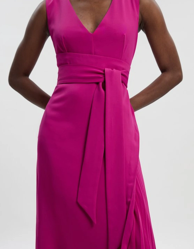 Soft Tailored Side Pleated Midi Dress