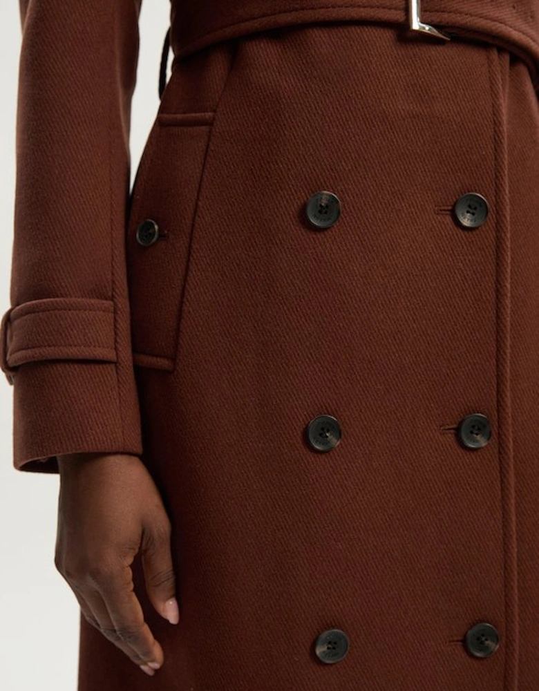 Wool Pu Mix Tailored Belted Trench Maxi Coat