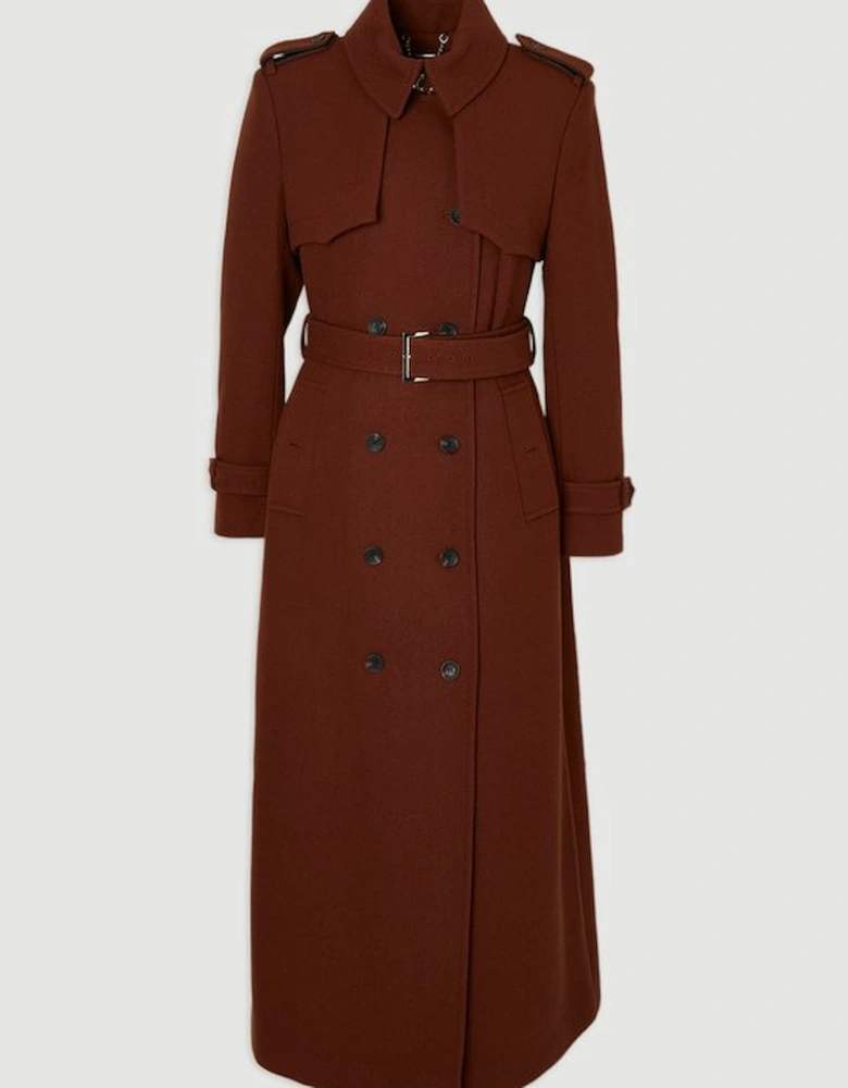 Wool Pu Mix Tailored Belted Trench Maxi Coat