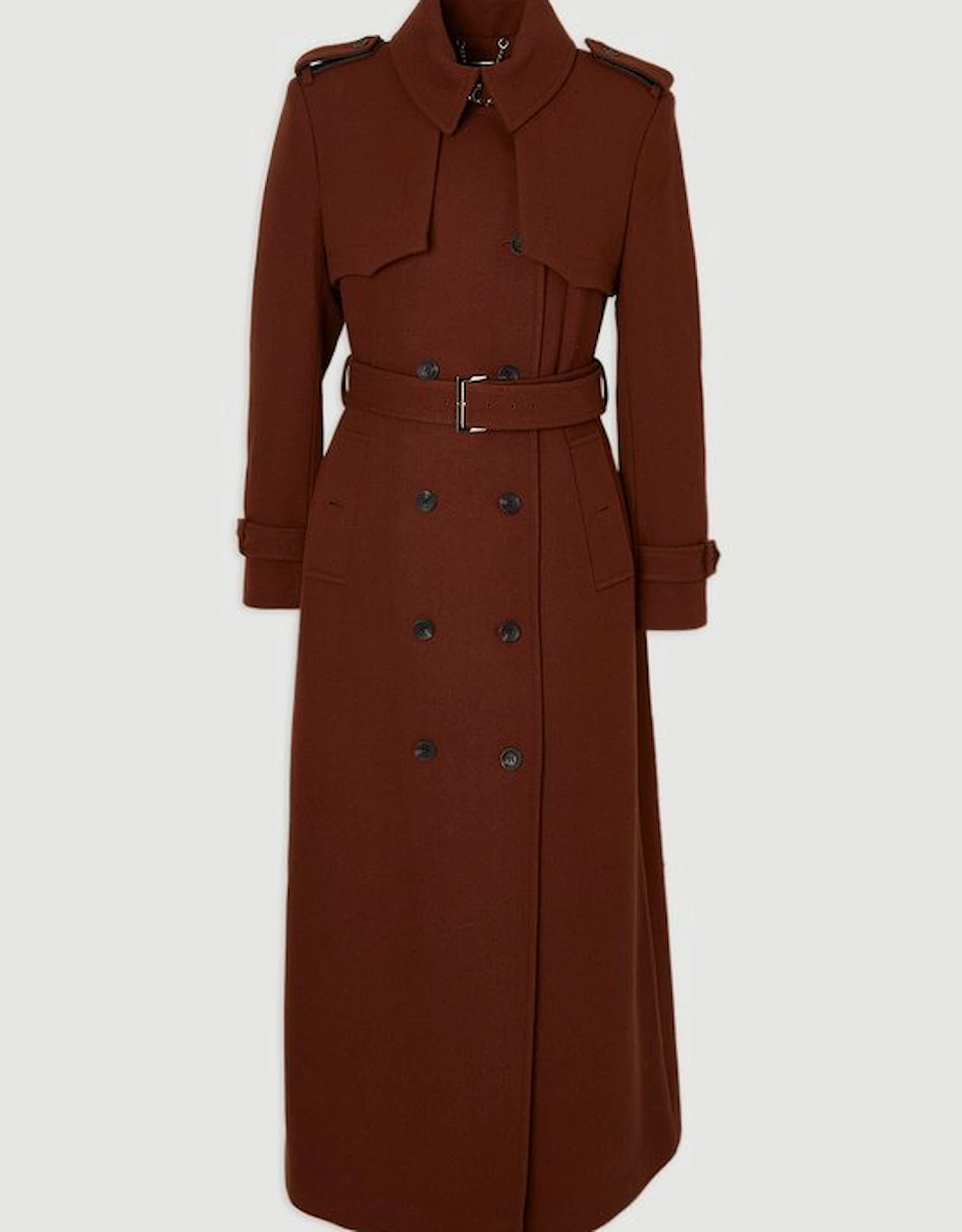 Wool Pu Mix Tailored Belted Trench Maxi Coat