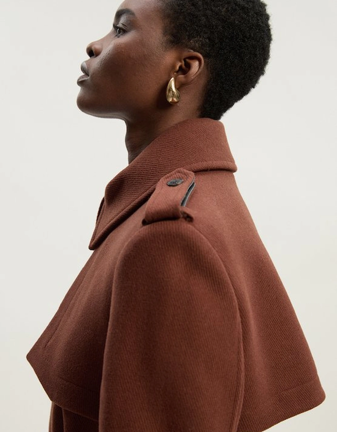 Wool Pu Mix Tailored Belted Trench Maxi Coat