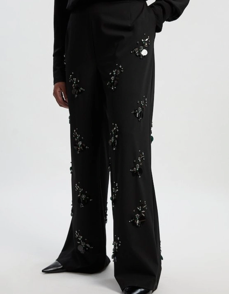 Plus Size Cluster Sequin & Crystal Embellished Tailored Wide Leg Trouser
