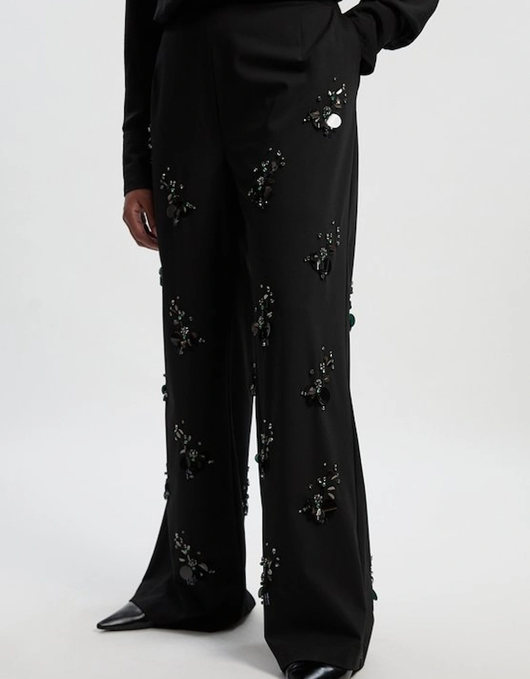 Plus Size Cluster Sequin & Crystal Embellished Tailored Wide Leg Trouser