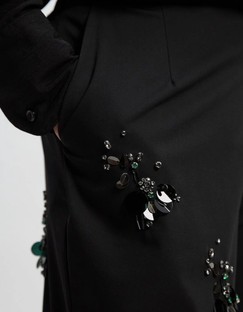 Plus Size Cluster Sequin & Crystal Embellished Tailored Wide Leg Trouser